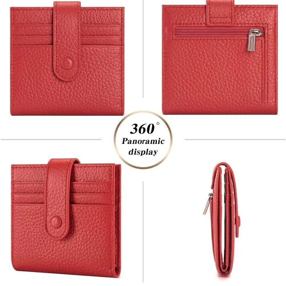 Genuine Leather Slim Wallet for Women Bifold Card Holder with Zipper Coin Pouch